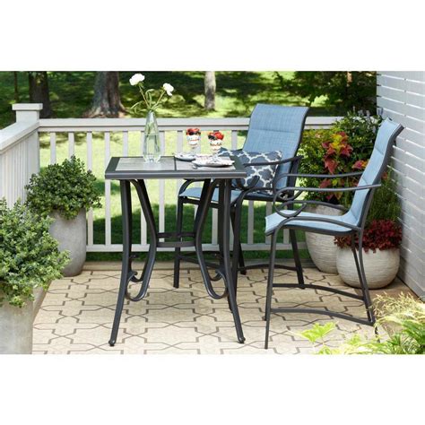 Hampton Bay Crestridge 3 Piece Steel Padded Sling Outdoor Patio Balcony Height Bistro Set In