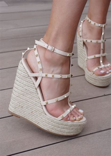 Astrid Nude Wedge With Gold Studs US 10 EURO 40 Nude Wedges Silver Wedges Heels