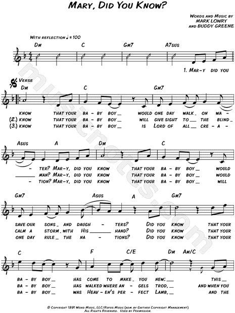 Mark Lowry Mary Did You Know Sheet Music Leadsheet In D Minor