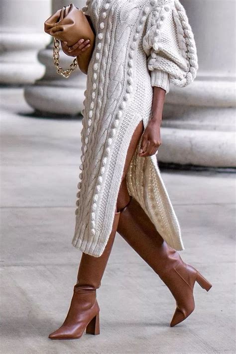 Knit Turtleneck Sweater Long Bell Sleeve Slit Midi Dresses Artofit