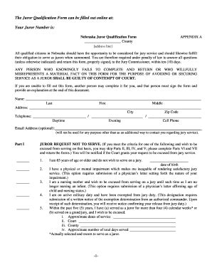 Nebraska Juror Qualification Form Supremecourt Ne Fill And Sign