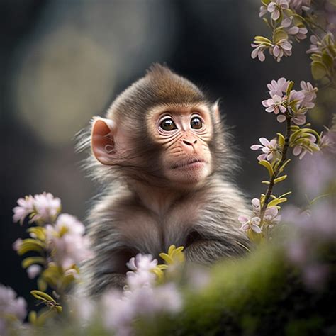 Macaco Pirata Era Do Gelo - Um macaco está sentado em uma árvore com flores ao fundo. | Foto Premium
