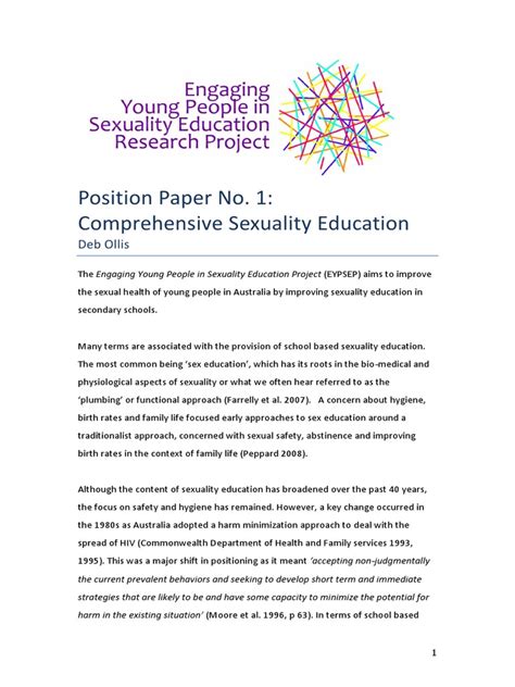 Position Paper No 1 Comprehensive Sexuality Education Deb Ollis Pdf Sex Education Human