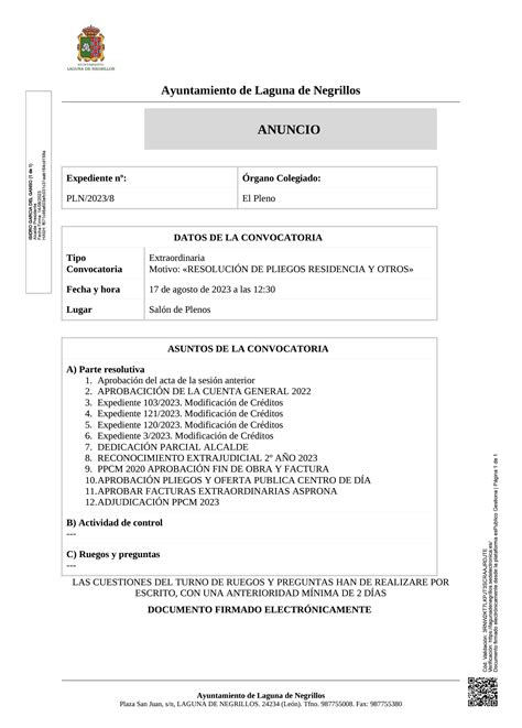 Convocatoria De Pleno Extraordinario