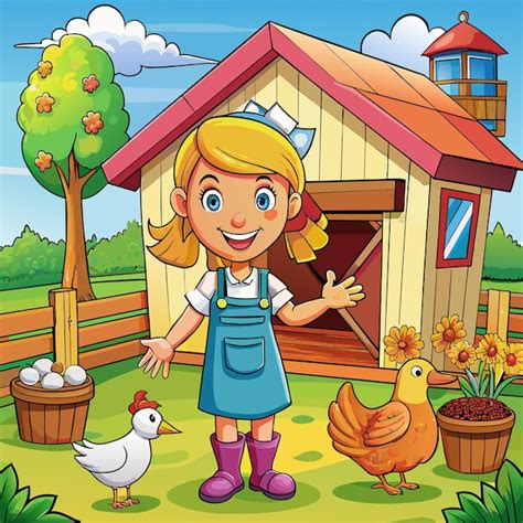 Une Illustration De Dessin Anim D Une Fille Avec Des Poulets Et Un