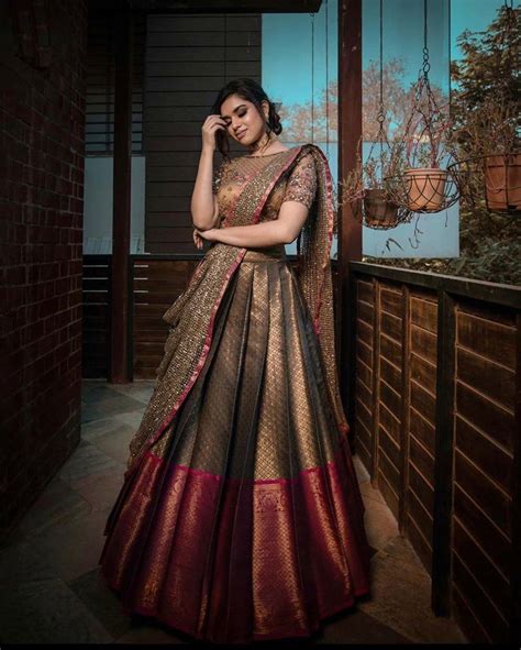 40 Elegant Half Saree Lehenga Designs For The South Indian Brides