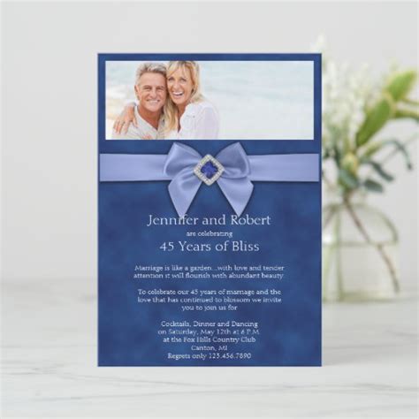 Sapphire Bow 45th Wedding Anniversary Invitation Zazzle