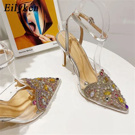 Eilyken New Pvc Transparent Women Pumps Sexy String Bead Crystal High