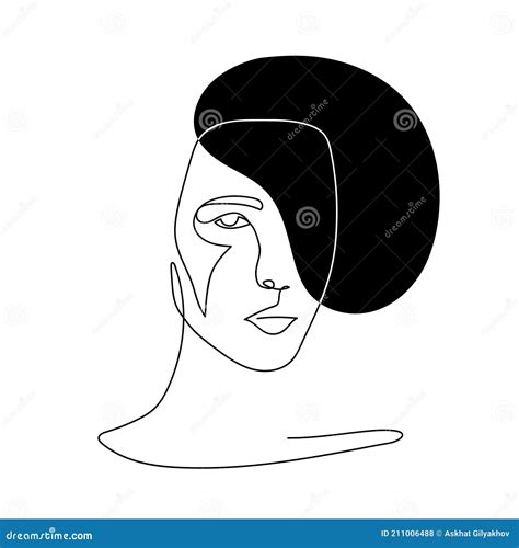 Continuous Line Abstract Face Contemporary Minimalist Portrait Stock