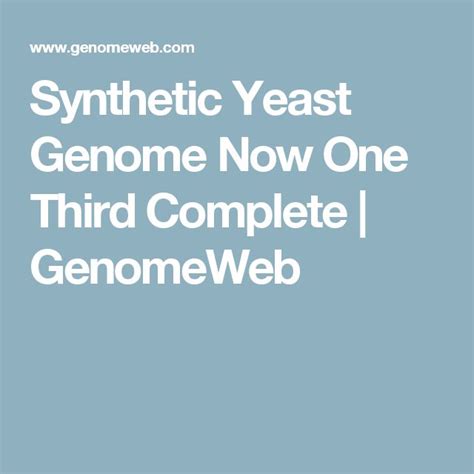 Synthetic Yeast Genome Now One Third Complete Genomeweb Genome