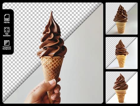 Swirled Chocolate Soft Serve Ice Cream Cone Premium Ai Generated Psd