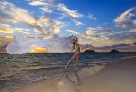 Femme Dans Un Bikini Marchant Sur La Plage Image Stock Image Du