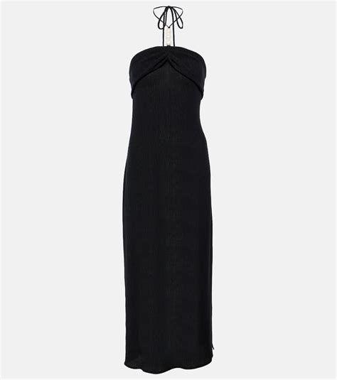 Magda Butrym Pearl Detail Halterneck Midi Dress In Black Lyst