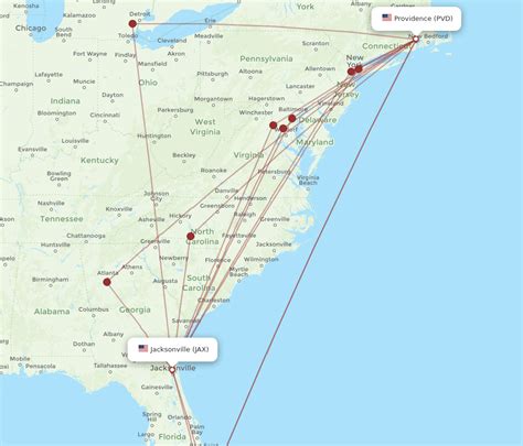 All Flight Routes From Providence To Jacksonville Pvd To Jax Flight