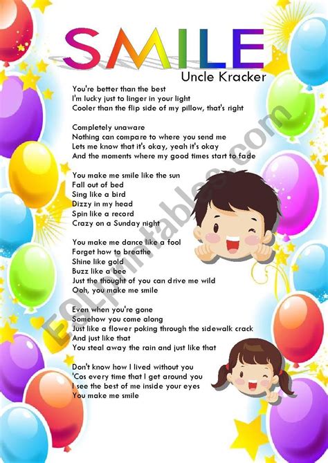 Uncle Kracker - Smile - ESL worksheet by graphite