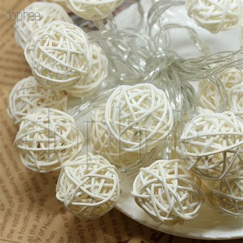 Dophee 20 Rattan Balls LED String Lights Battery Garland Cotton Ball