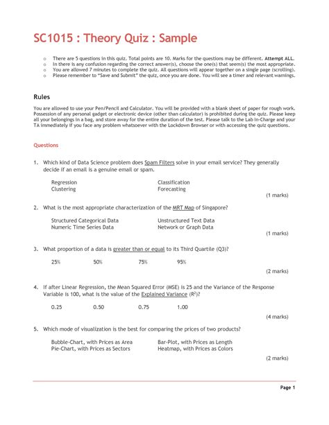 DS Theory Quiz Sample Page 1 SC 10 15 Theory Quiz Sample O There