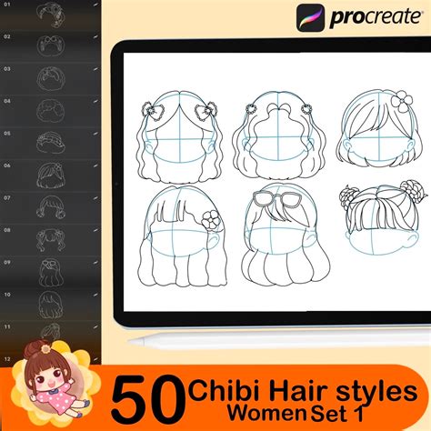 140 Procreate Hair Stamp Brushes Chibi Hair Brushes Hairstyles Stamps