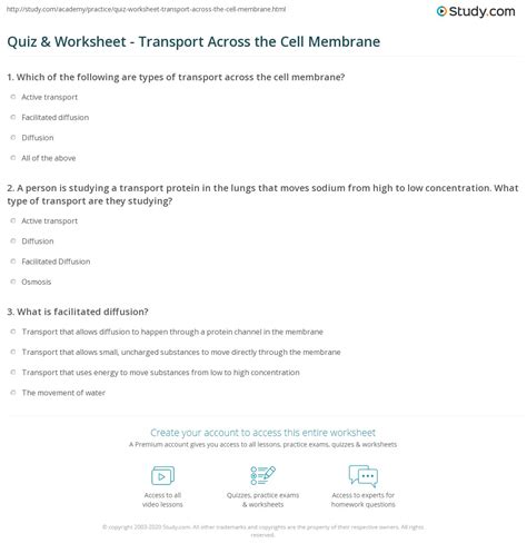 Transport Across The Cell Membrane Worksheet Printable Calendars At A Glance