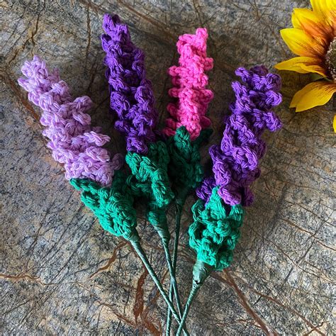 Crochet Lavender Flowers Set Of Lavender Sprigs Flower Etsy