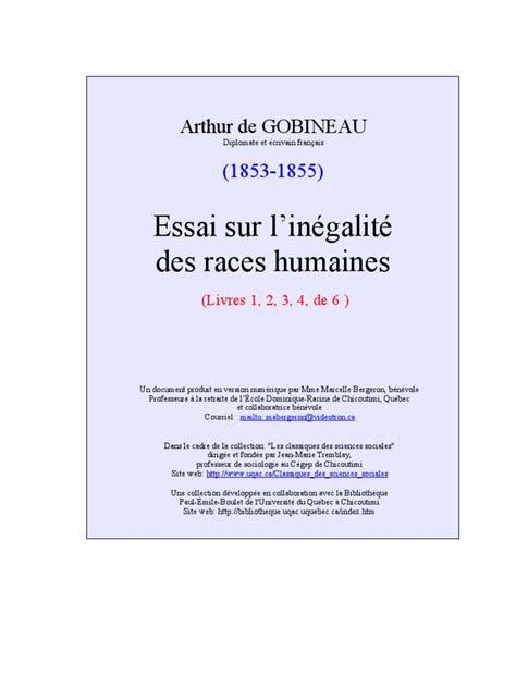 Gobineau Essai Sur Linégalité Des Races Humaines Pdf Pdf