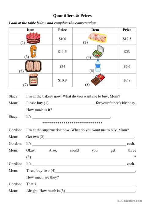 Quantifiers And Price English Esl Worksheets Pdf And Doc