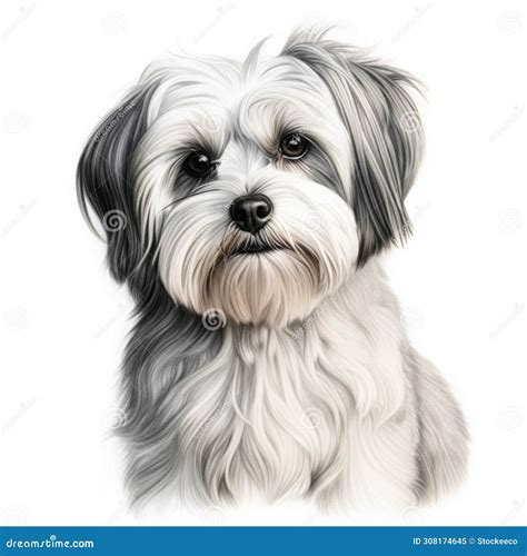 Dibujo Realista De Un Perro Shih Tzu Con Fondo Blanco Stock De