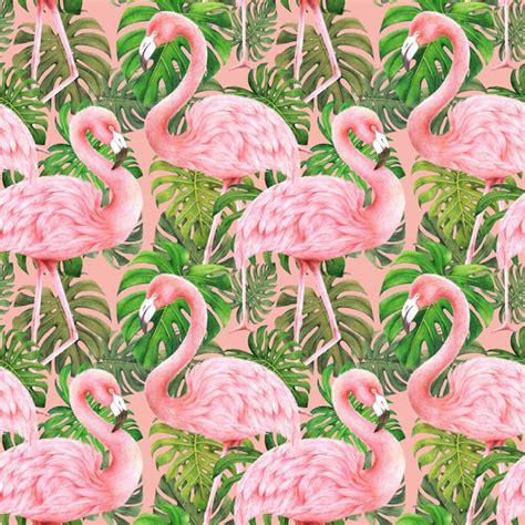 Premium Photo Flamingos And Monstera Leaves Seamless Pattern On Pink