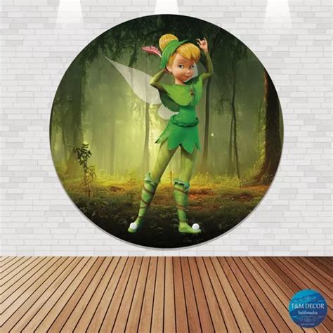 Painel De Festa Redondo 3d Tecido Tinker Bell 03 1 50m