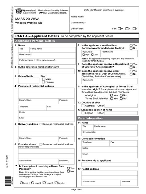 Fillable Online Health Qld Gov MASS 20 Wheeled Walking Aid MASS 20