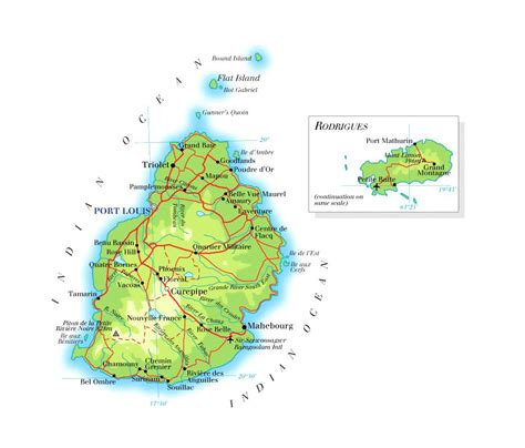 Detailed Road And Physical Map Of Mauritius Mauritius Detailed Road