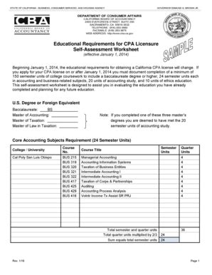 Fillable Online Dca Ca Educational Requirements For Cpa Licensure Self