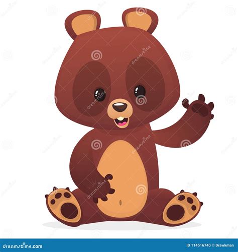 Cartoon Cute Teddy Bear With Eyes Buttons Waving Hand Vector