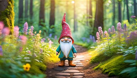 A Dwarf On A Journey Through A Magical Forest Stock Illustration