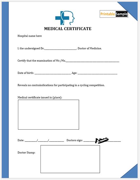 Free Sample Medical Certificate Templates Printable Samples