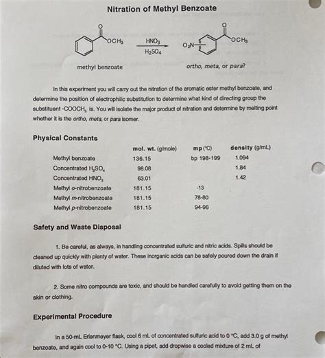 Solved Nitration Of Methyl Benzoate Methyl Benzoate Ortho Chegg