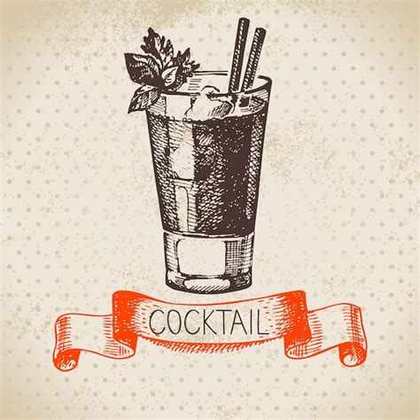 Premium Vector Hand Drawn Sketch Cocktail Vintage Background Vector