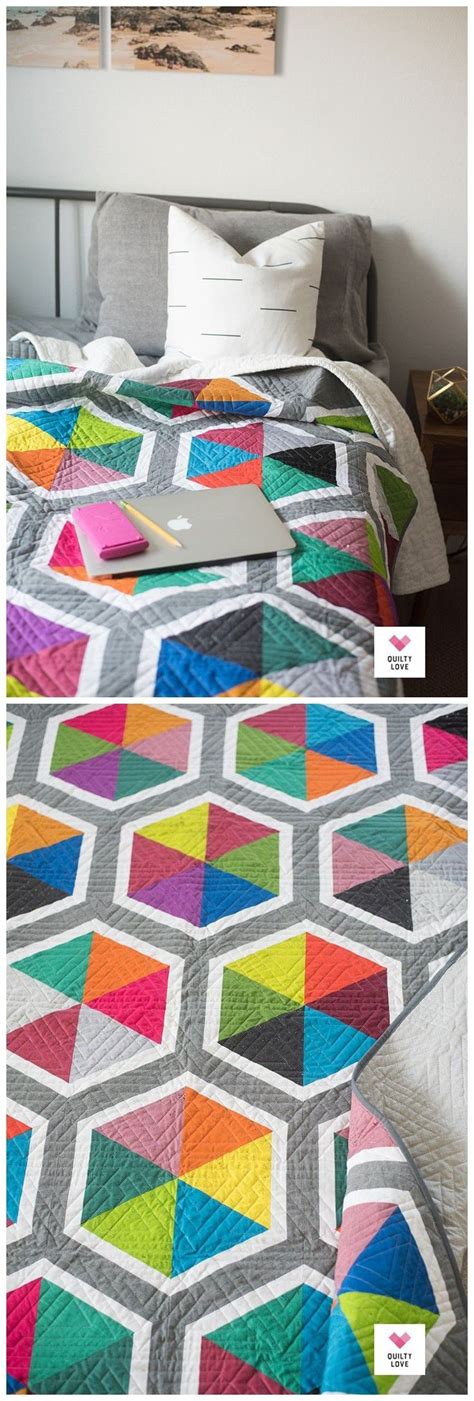 Triangle Hexies Pdf Quilt Pattern Hexie Quilt Modern Etsy Hexie