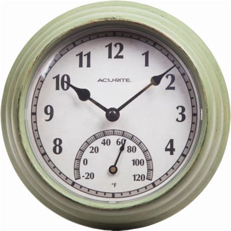 Acu Rite Outdoor Clock With Thermometer Rustic Green 8 5 X 2 In