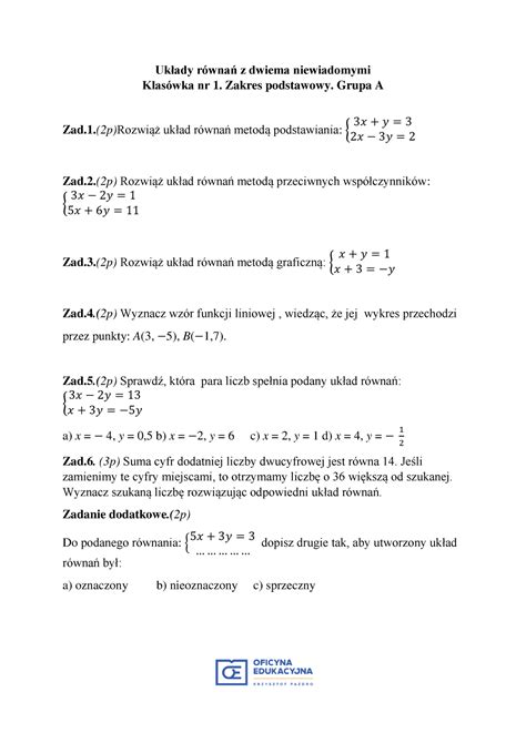 2019 1 klasowka kl1 uklady zp a wer1 Układy równań z dwiema