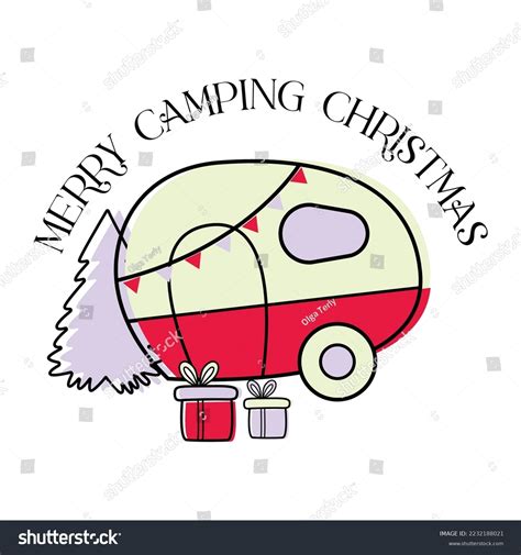 Christmas Camper Christmas Tree Cute Vintage Stock Vector Royalty Free