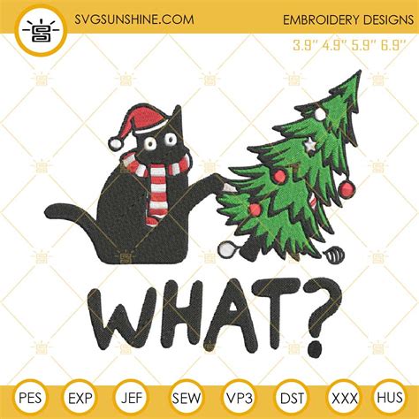 What Cat Christmas Tree Embroidery Designs, Black Cat Christmas Embroidery Designs