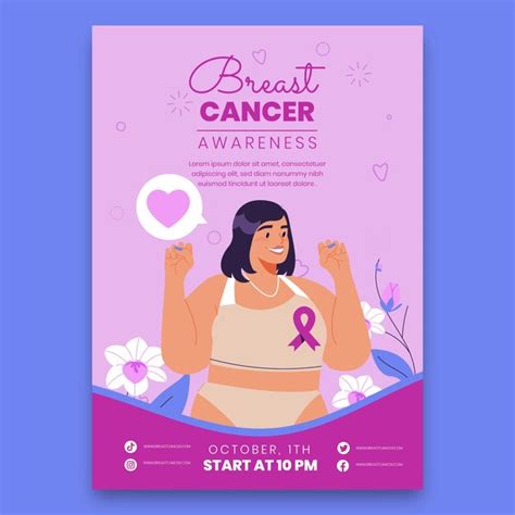 Free Vector Flat Breast Cancer Awareness Month Vertical Poster Template