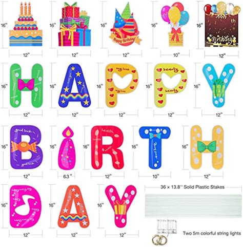 Homenote 18pcs Happy Birthday Yard Signs With Stakes 2 X 5m Led Lights