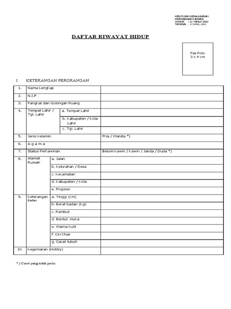 Daftar Riwayat Hidup Kepka Bkn Pdf