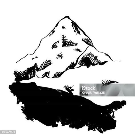 Mountains Sketch Hand Drawn Rocky Peaks Vector Illustration Stock