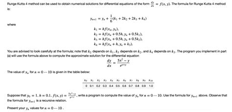 Solved Runge Kutta 4 Method Can Be Used To Obtain Numerical Chegg