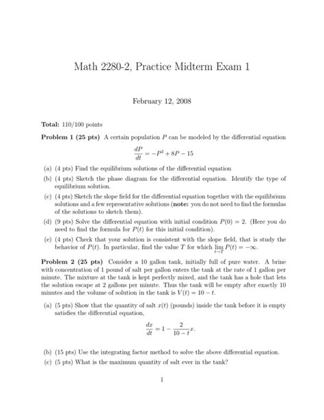 Math 2280 2 Practice Midterm Exam 1 February 12 2008