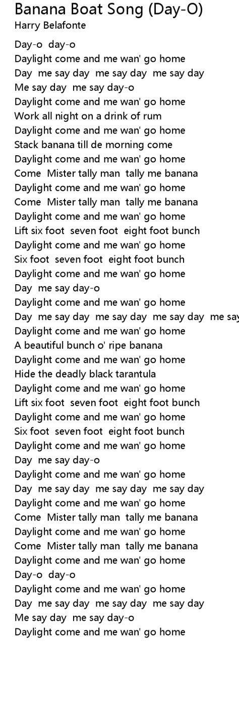 Banana Boat Song (Day-O) Lyrics - Follow Lyrics