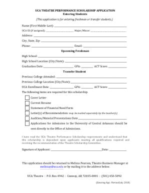 Fillable Online Uca Theatre Performance Scholarship Fax Email Print